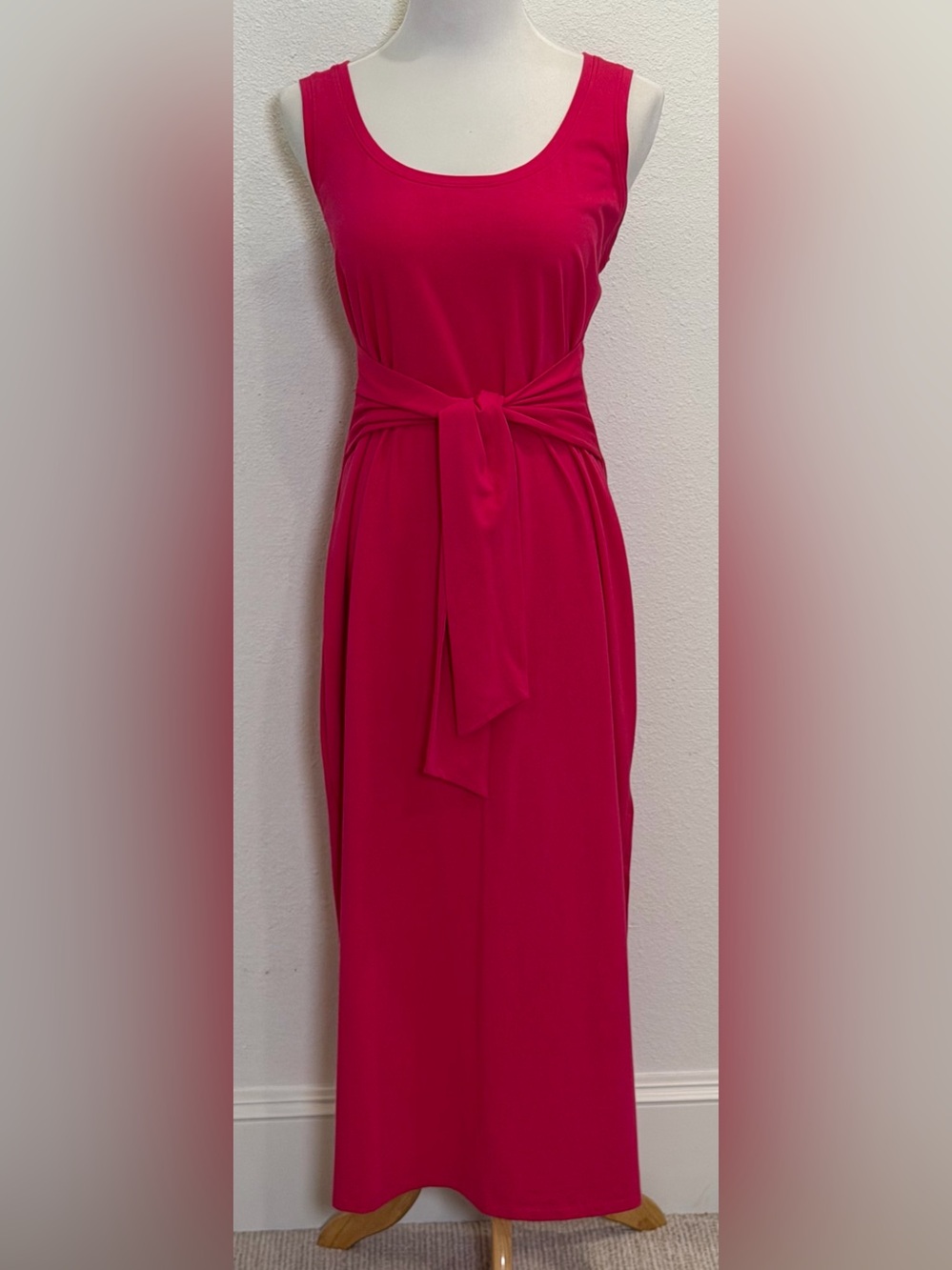 Ralph Lauren Tie Front Cotton Blend Jersey Midi Dress 10 Pink Tank Stretch Comfy